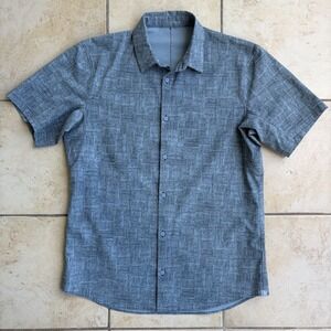 Lululemon Shirt Mens Medium Blue Geometric Technical Button Up Stretch Quick Dry